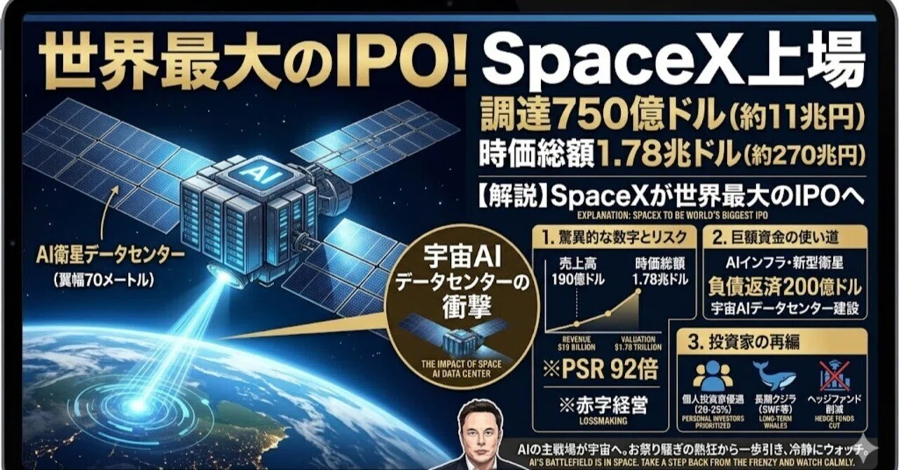 解説】SpaceXが世界最大のIPOへ：時価総額1.78兆ドルの衝撃と「宇宙AI