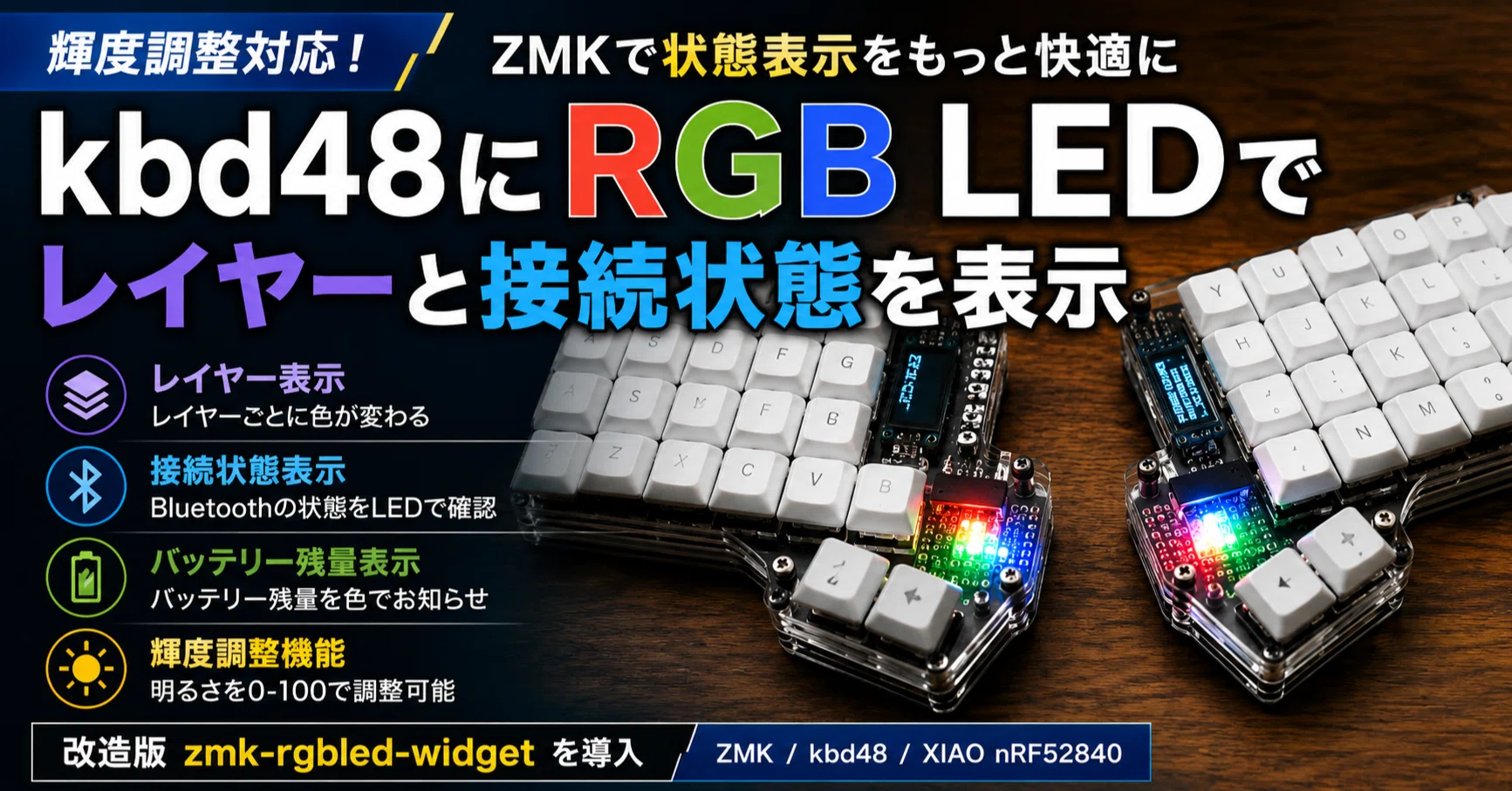 無線分割キーボードを自作してみた。Ep.8: 改造版zmk-rgbled-widgetを