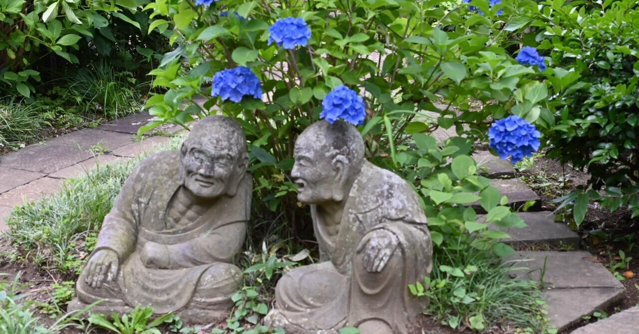 羅漢　彫刻　1枚彫り（紫檀） 紫陽花とユーモラスな羅漢像をオールドレンズで撮る｜SuzukenSambar