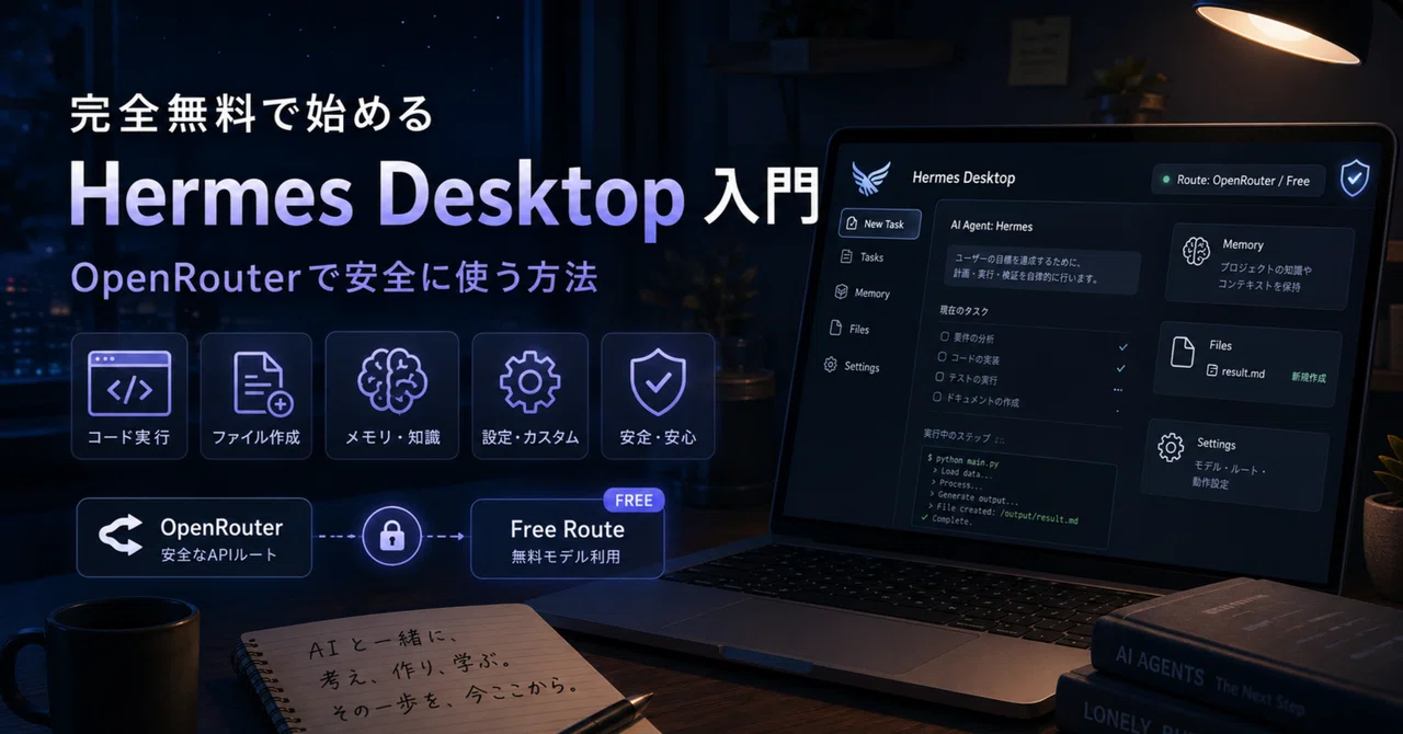 【完全無料】最強の自律型AIエージェント「Hermes Desktop」をOpenRouterで安全に使い倒す導入ガイド