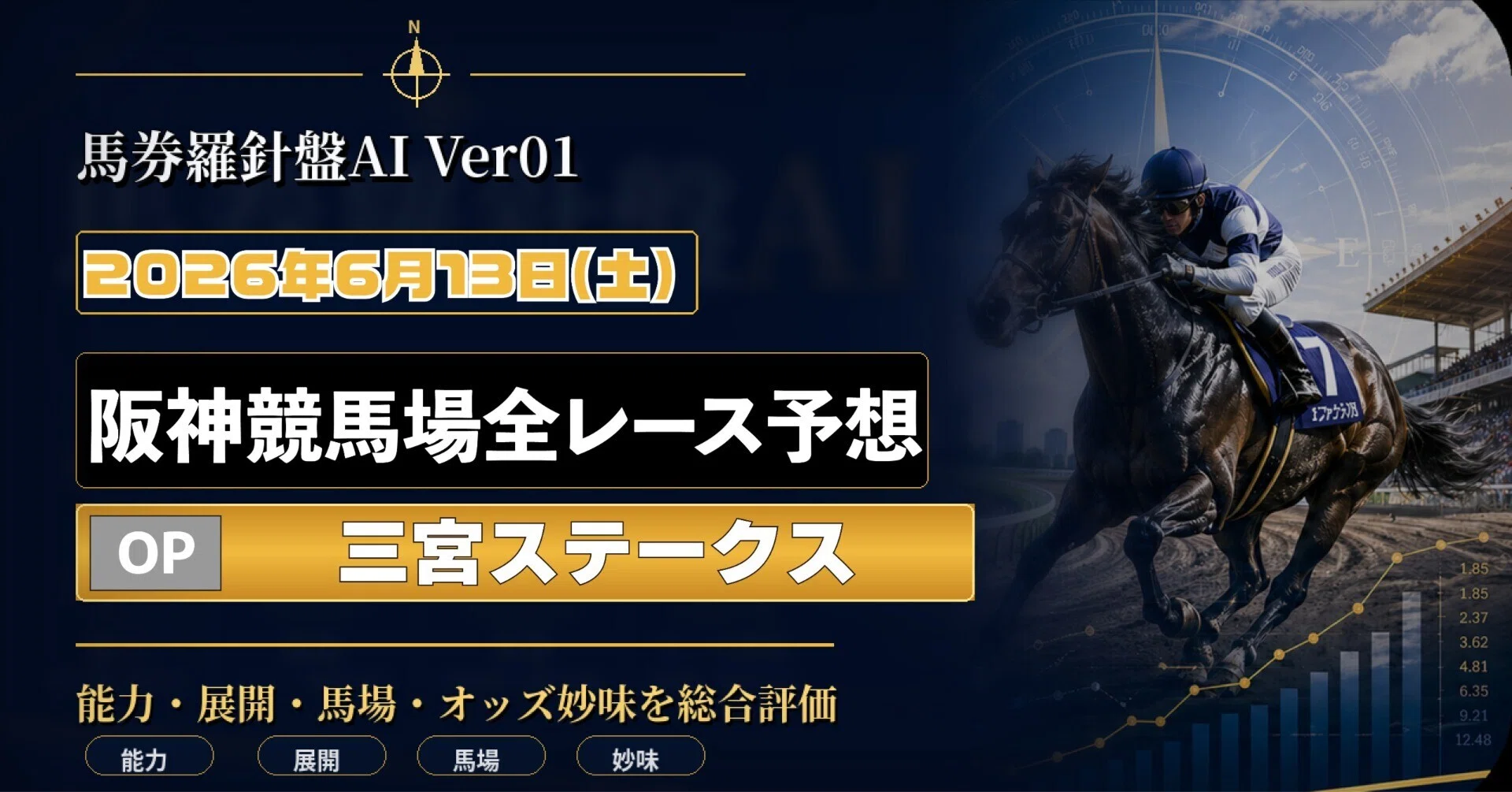 2026年6月13日 阪神競馬 全レース予想｜馬券羅針盤AI Ver01｜ライス