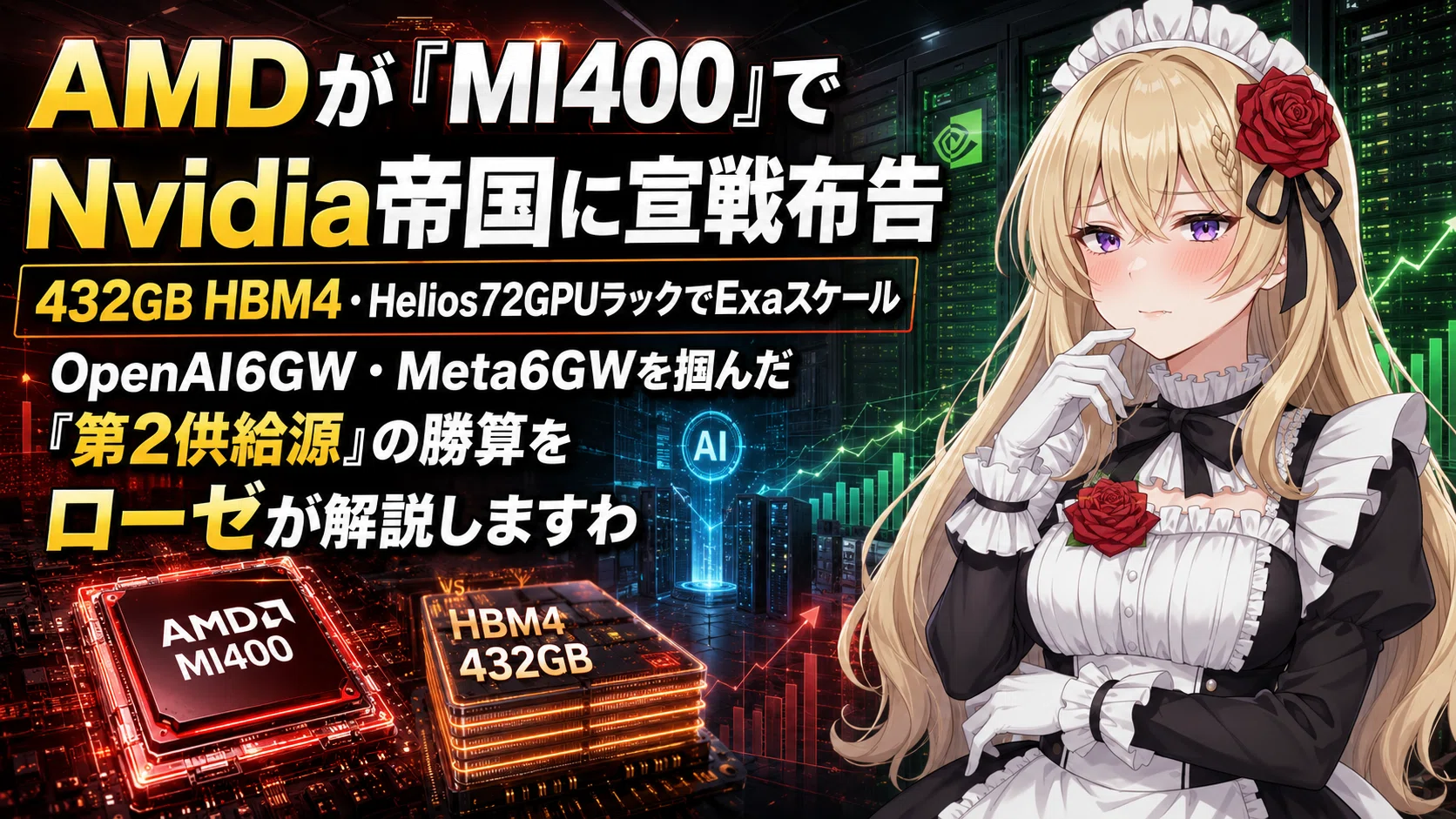 AMDが「MI400」でNvidia帝国に宣戦布告💡 432GB HBM4・Helios72GPU