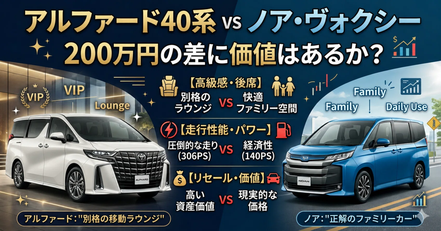 アルファード40系 vs ノア・ヴォクシー｜200万円の差に見合う価値は