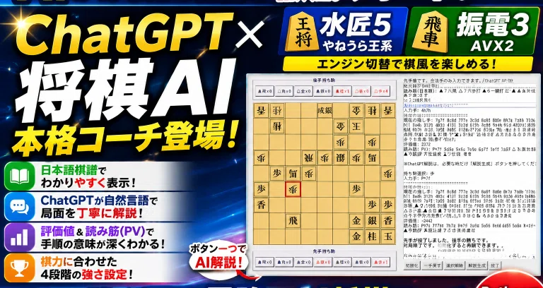 ChatGPTと将棋AIによる将棋コーチ｜リアルタイム