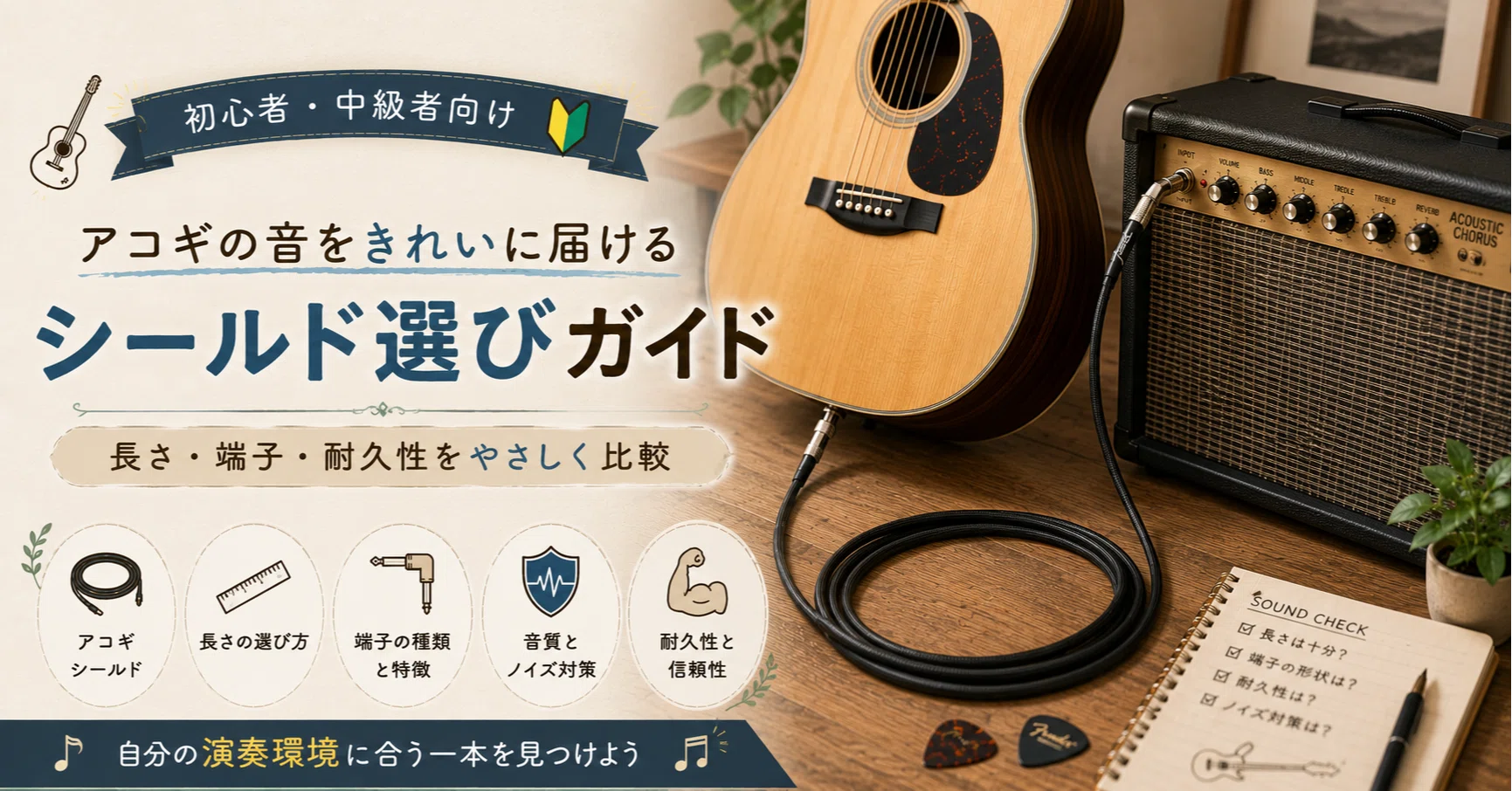 アコギの音質はシールドで変わる！初心者・中級者向け失敗しない選び方 