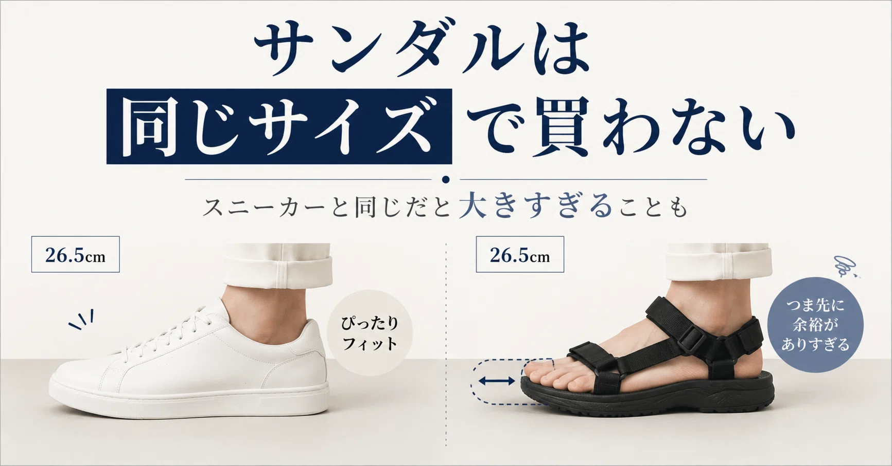 サンダルを買う前に知ってほしいサイズ選び。スニーカーと同じサイズだ 