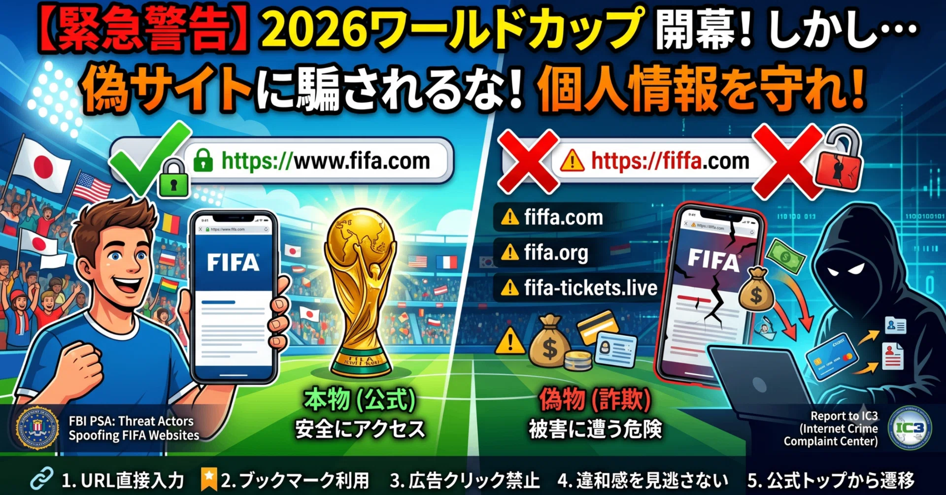 緊急警告】W杯開幕！FBIが注意喚起する「FIFA偽サイト」の巧妙な手口と