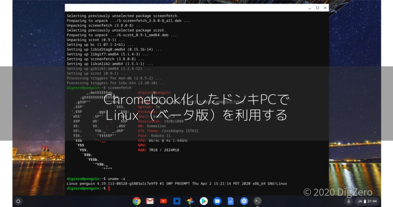 Chromebook化したドンキPCでLinux （ベータ版）を利用する