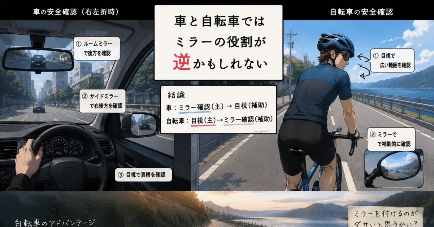 車と自転車ではミラーの役割が逆かもしれない｜harky saro