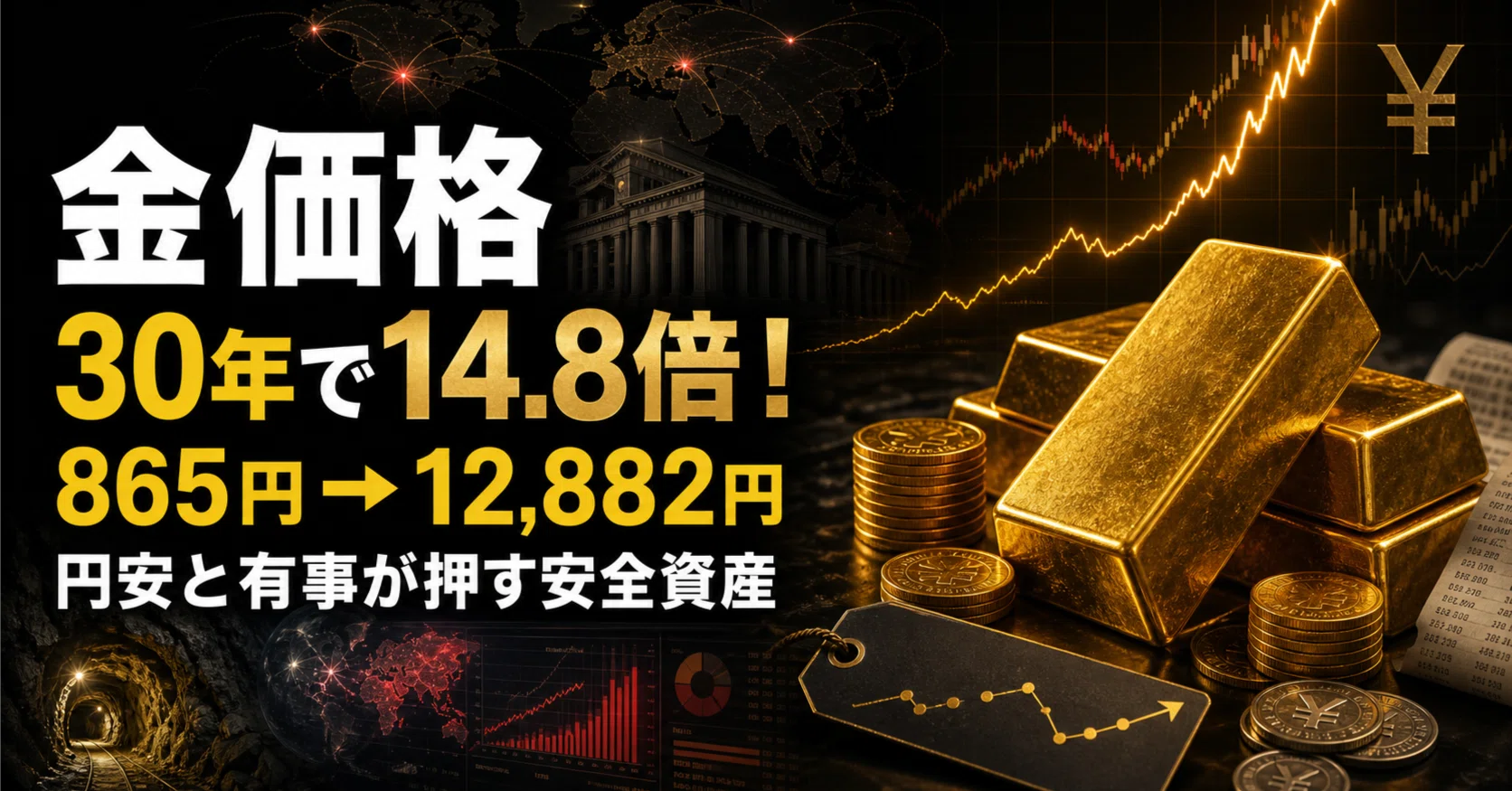 金（ゴールド）が30年で14.8倍に——865円から12,882円へ、あなたの資産