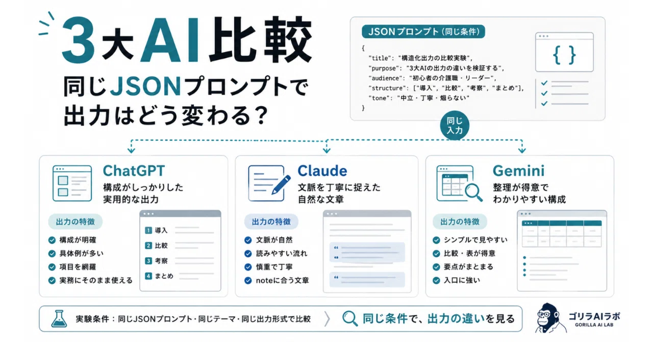 ChatGPT・Claude・Gemini比較｜同じJSONプロンプトで出力はどう変わる