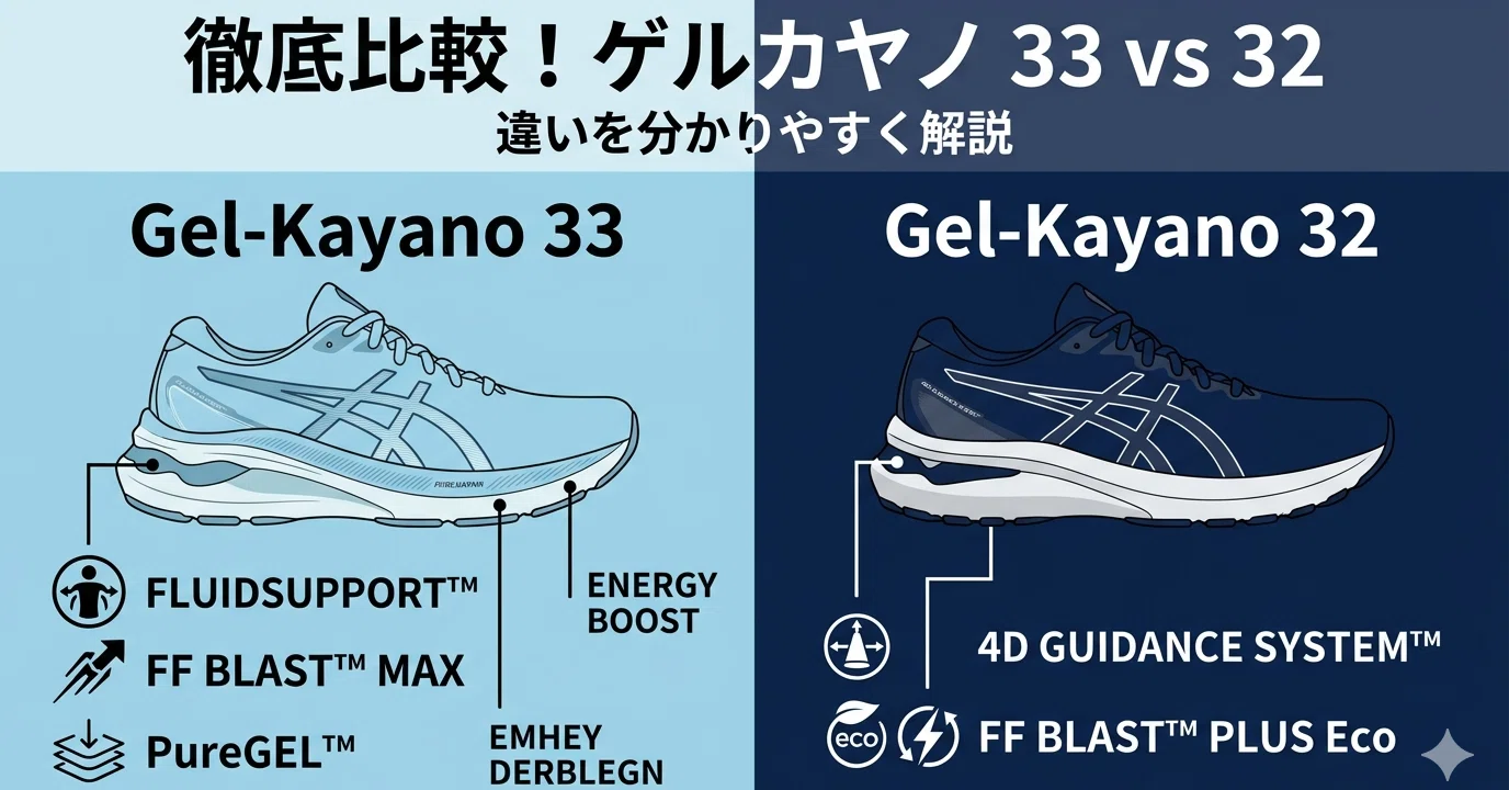 ASICS】ゲルカヤノ33と32の違い比較！買うならどっち？｜無職の靴ヲタ日記