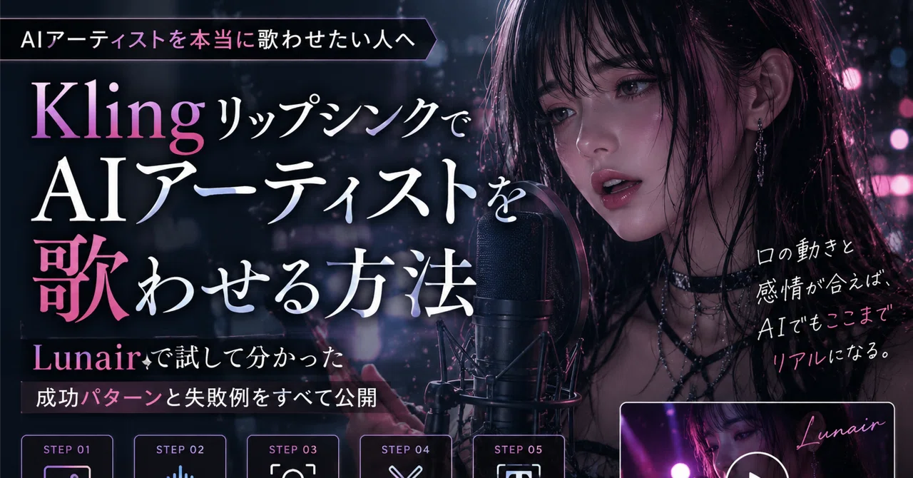 KlingリップシンクでAIアーティストを歌わせる方法|Lunairで試して分かった制作のコツ