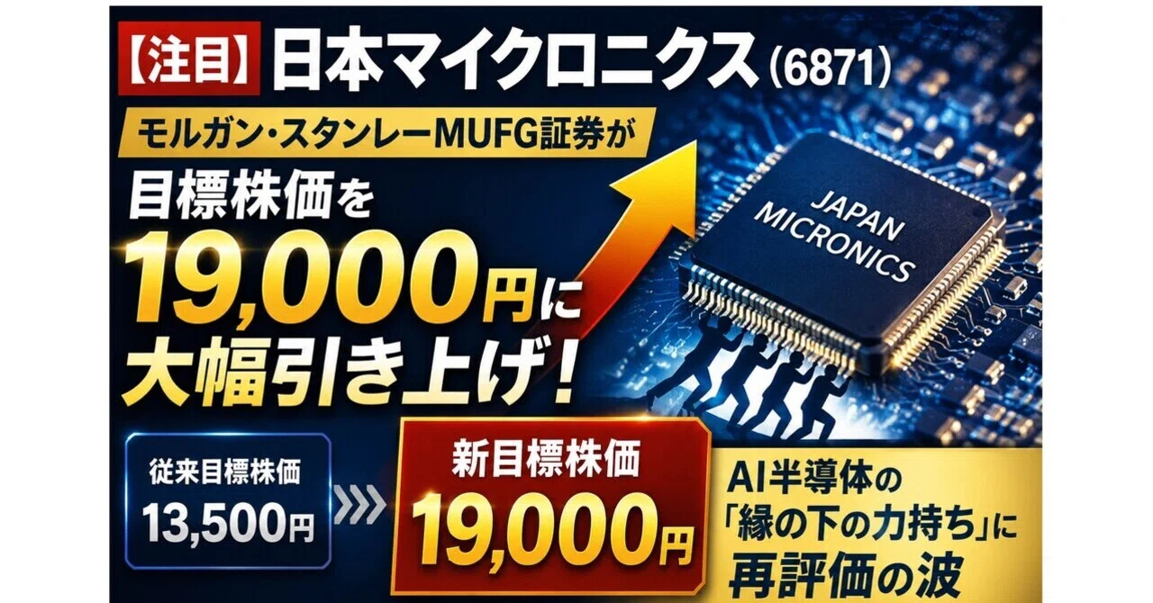 注目】日本マイクロニクス（6871）：モルガン・スタンレーMUFG証券が