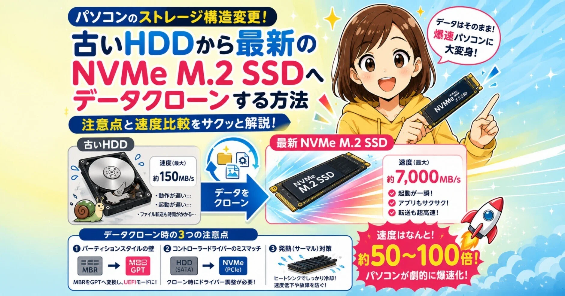 パソコンのストレージ構造変更：古いHDDから最新のNVMe M.2 SSDへ