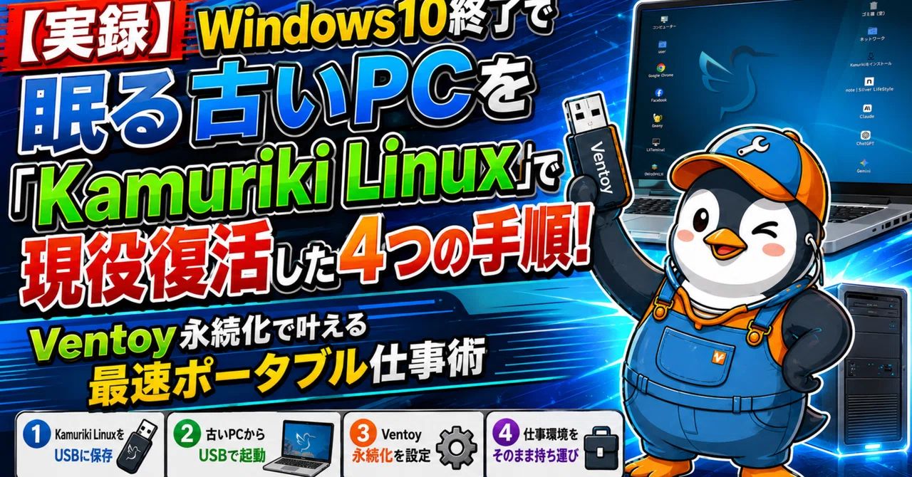 【実録】Windows10終了で眠る古いPCを「Kamuriki Linux」で現役復活させた4つの手順！Ventoy永続化で叶える最速ポータブル仕事術｜Silver LifeStyle