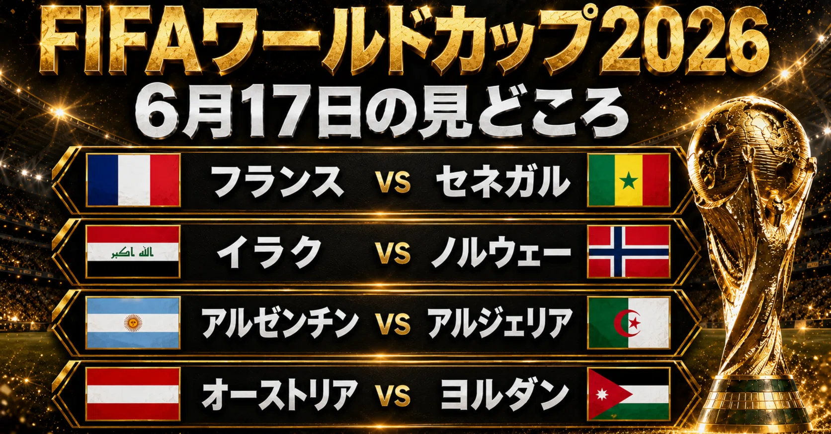 FIFAワールドカップ2026 6日目の見どころ【日本時間・6月17日 