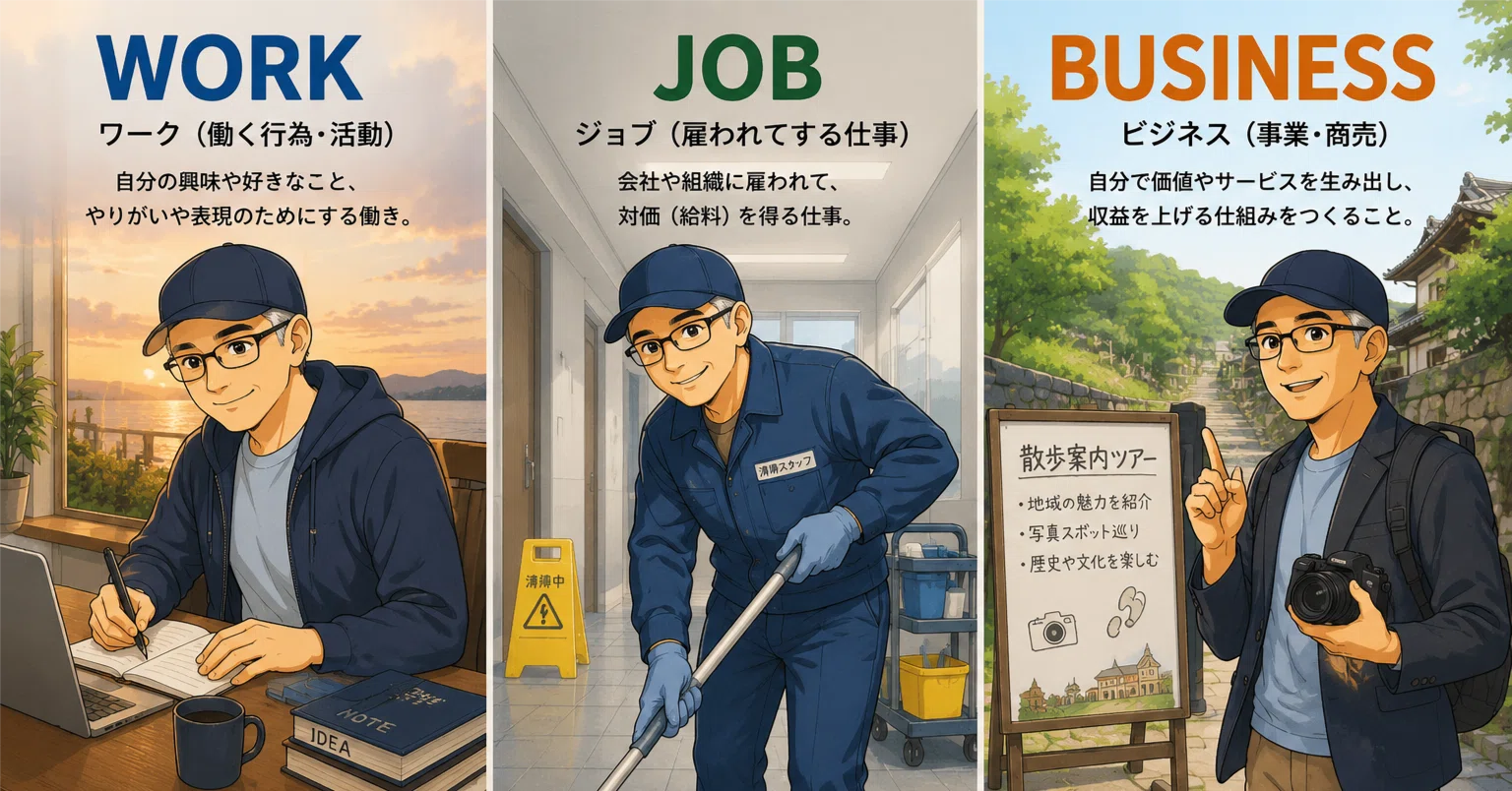 WORK、JOB、BUSINESS――『働く』を3つに分けて考える｜エーショー西郷@NGB55