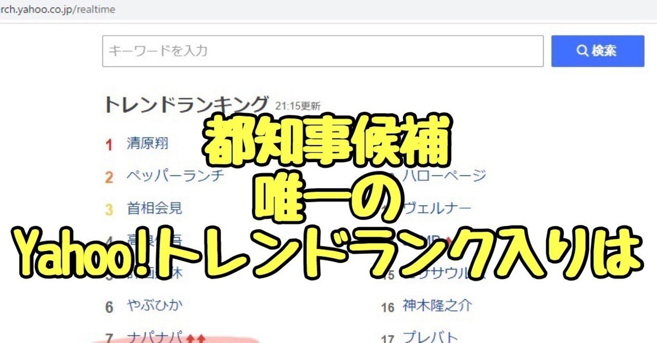 東京都知事選挙インターネット選挙の初日は Yahoo トレンドランキングからみえたもの 選挙コンサルタントおかたかし Note