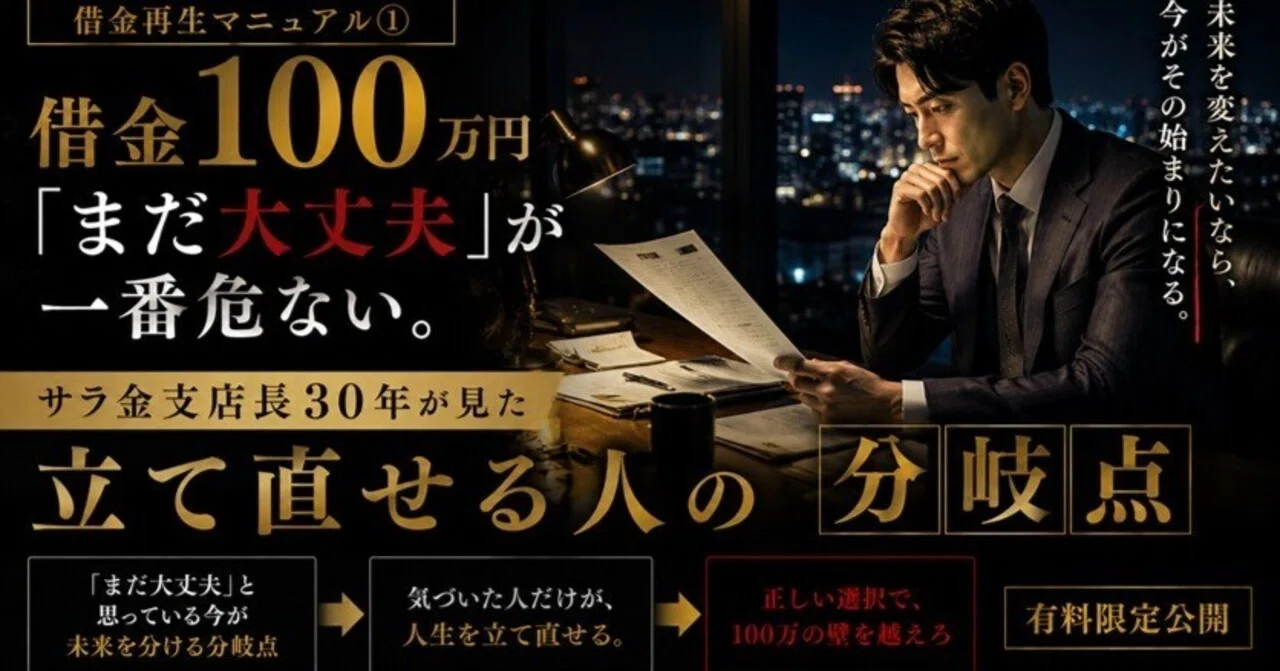 【借金再生マニュアル①】借金100万円「まだ大丈夫」が一番危ない。サラ金支店長30年が見た"立て直せる人"の分岐点|とあるサラ金支店長の 借金脱出&家計再建