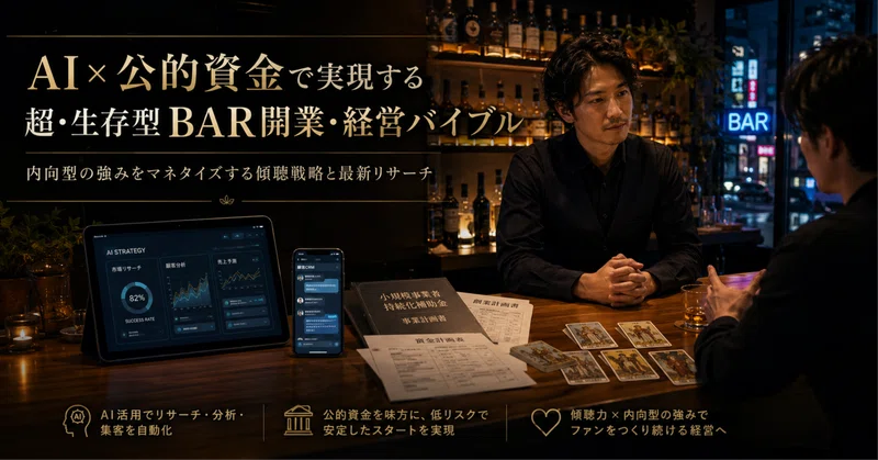 【完全保存版】AI×公的資金で実現する「超・生存型」BAR開業・経営バイブル 〜内向型の強みをマネタイズする傾聴戦略と最新リサーチ〜