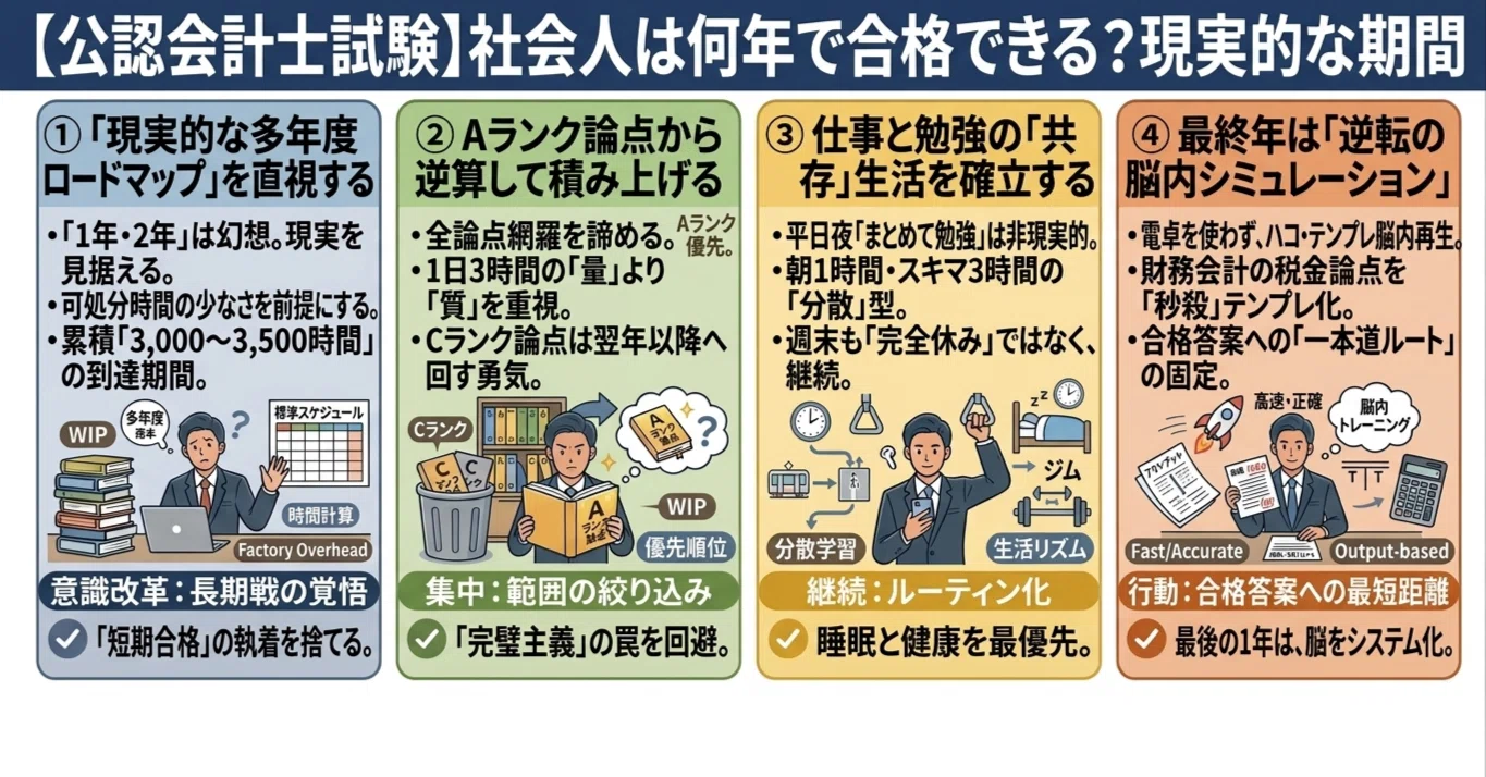 公認会計士 合格するには必須⭐ 公認会計士試験】社会人は何年で合格できる？現実的な期間｜マド〜社会