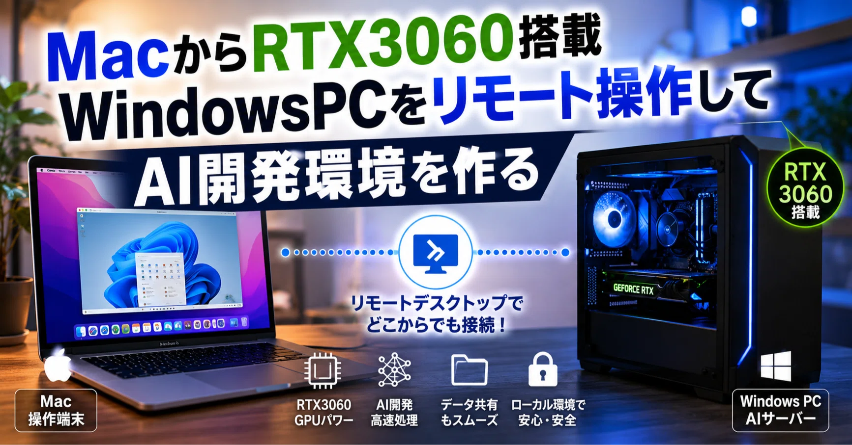 超格安❄最新Win10❄テレワーク可能❄超美品❄画像編集❄動画編集❄オフィス MacからRTX3060搭載WindowsPCをリモート操作してAI開発環境を作る