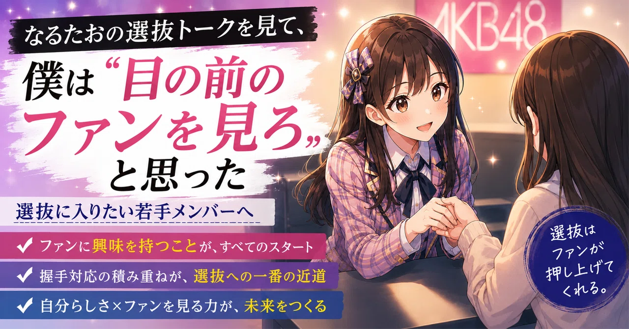 なるたおの選抜トークを見て、私は「目の前のファンを見ろ」と思った──AKB48に19年通った古参が考える、選抜に近づく唯一の道｜こうず