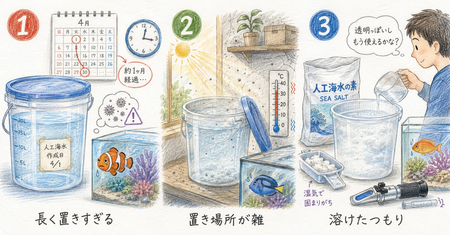 人工海水の作り置きやりがちな3つの失敗｜ひろ