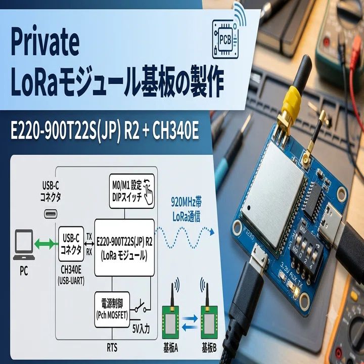 Private LoRaモジュール I/F 基板の製作 ： E220-900T22S(JP) R2 +