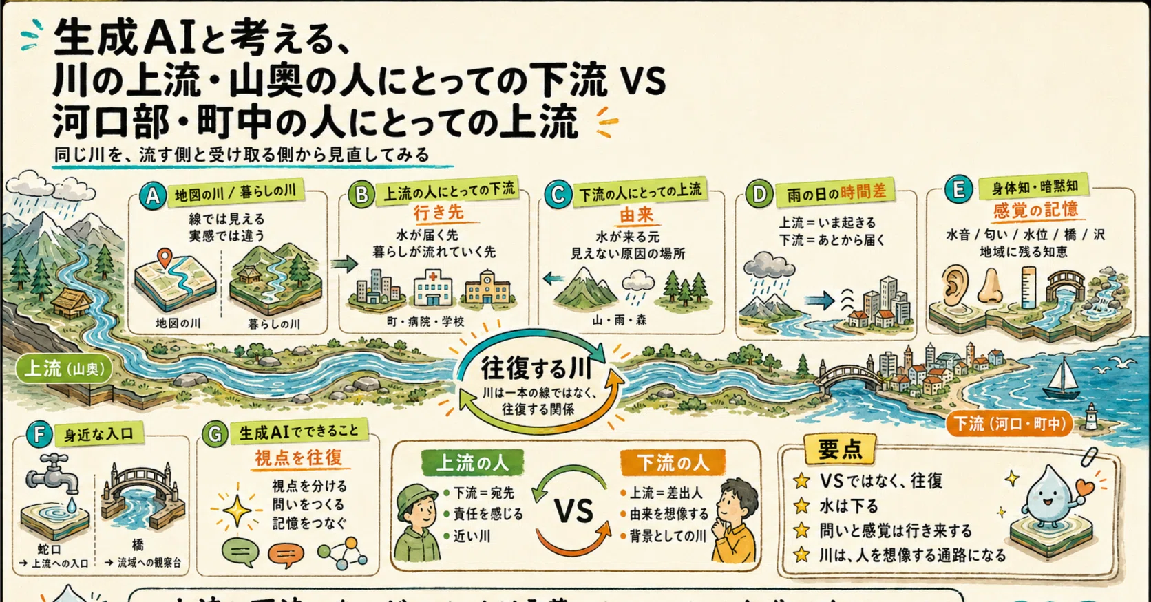 AIさん🤖と考える】川の上流・山奥の人にとっての下流 VS 河口部・町中