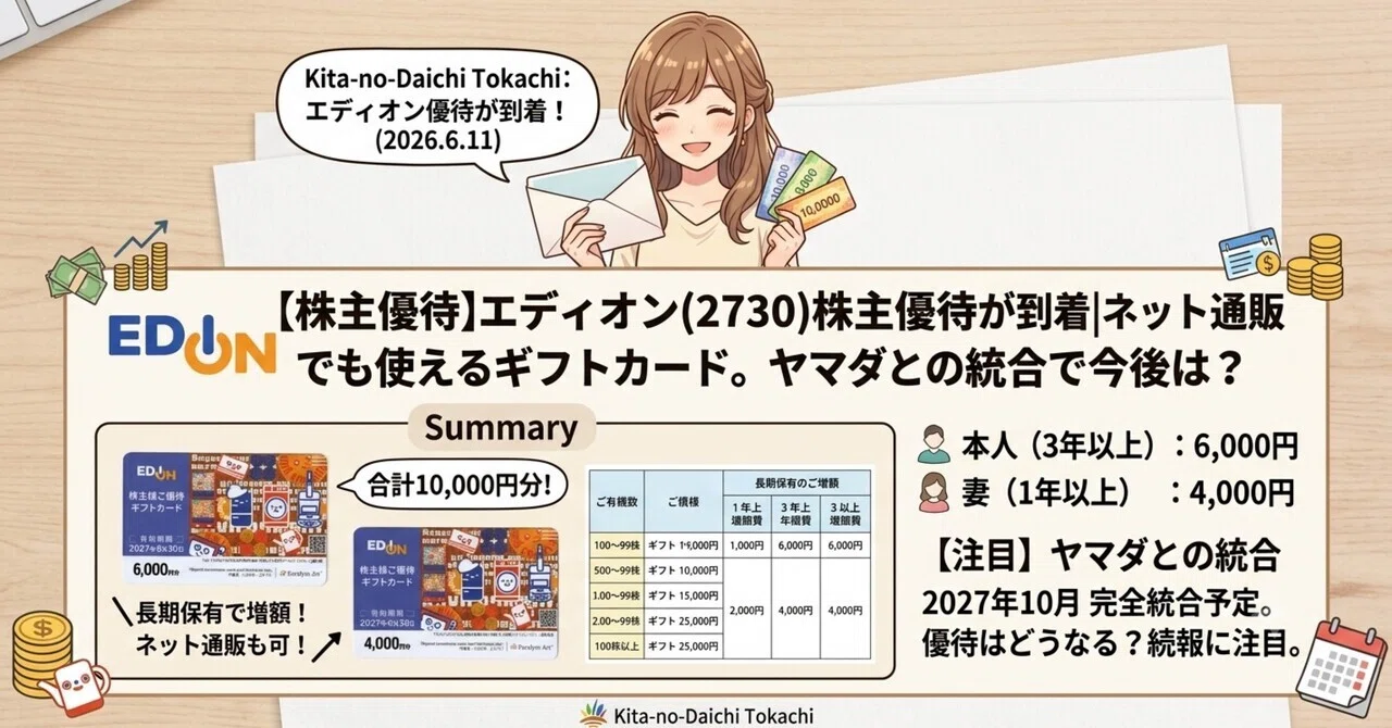 エディオン（2730）株主優待が到着｜ネット通販でも使えるギフトカード