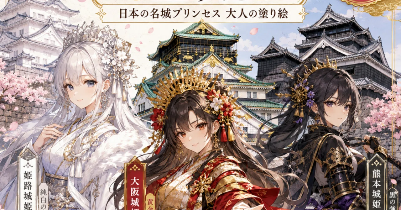 日本の城印刷物コレクション 無料お試し｜お城姫ぬりえ 姫路白華｜A4印刷用PDF｜challenge タツキ
