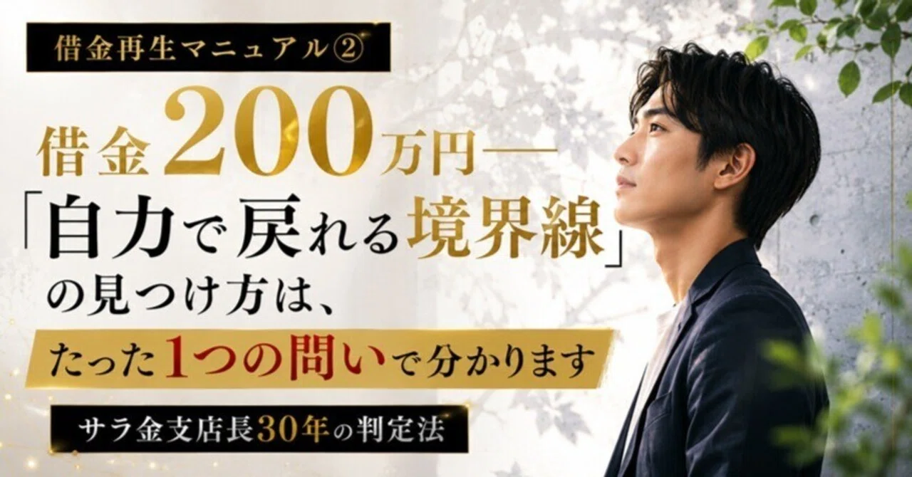 【借金再生マニュアル②】借金200万円「自力で戻れる境界線」の見つけ方は、たった1つの問いで分かります(サラ金支店長30年の判定法)|とあるサラ金支店長の 借金脱出&家計再建