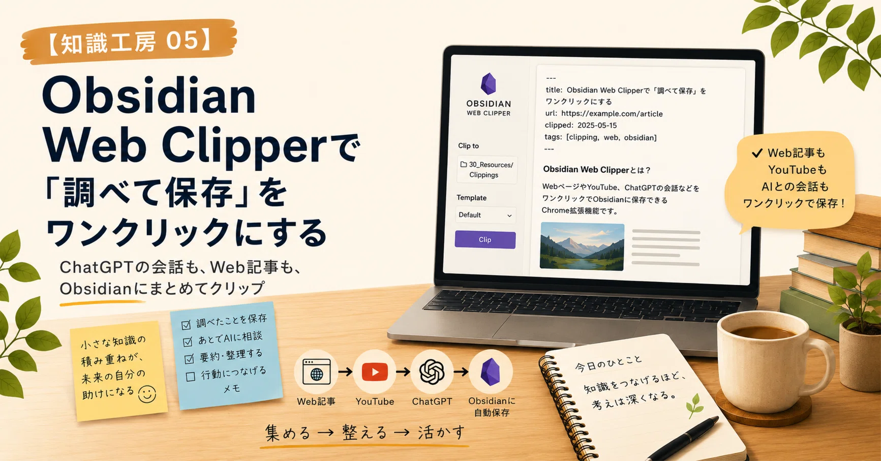 知識工房 #05】Obsidian Web Clipperで「調べて保存」をワンクリック化