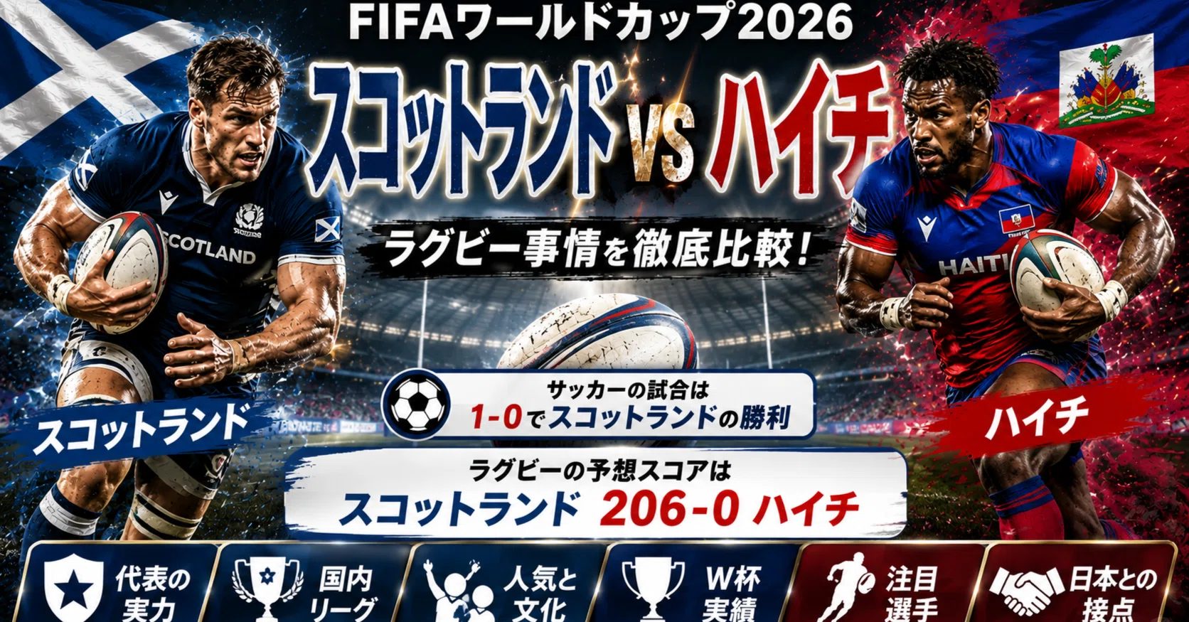 FIFA W杯2026ハイチ vs スコットランド、ラグビーでは伝統国が圧倒