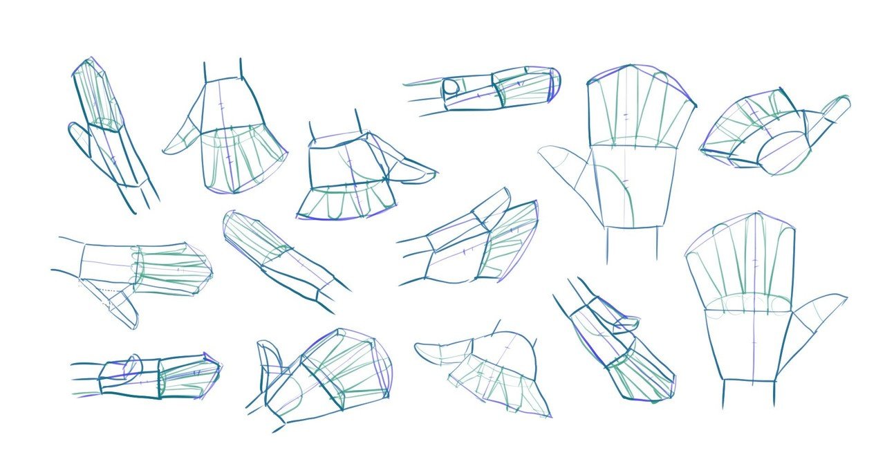 手を描く練習 2 ひらいた手編 手袋戦法の数稽古 ねむ Note