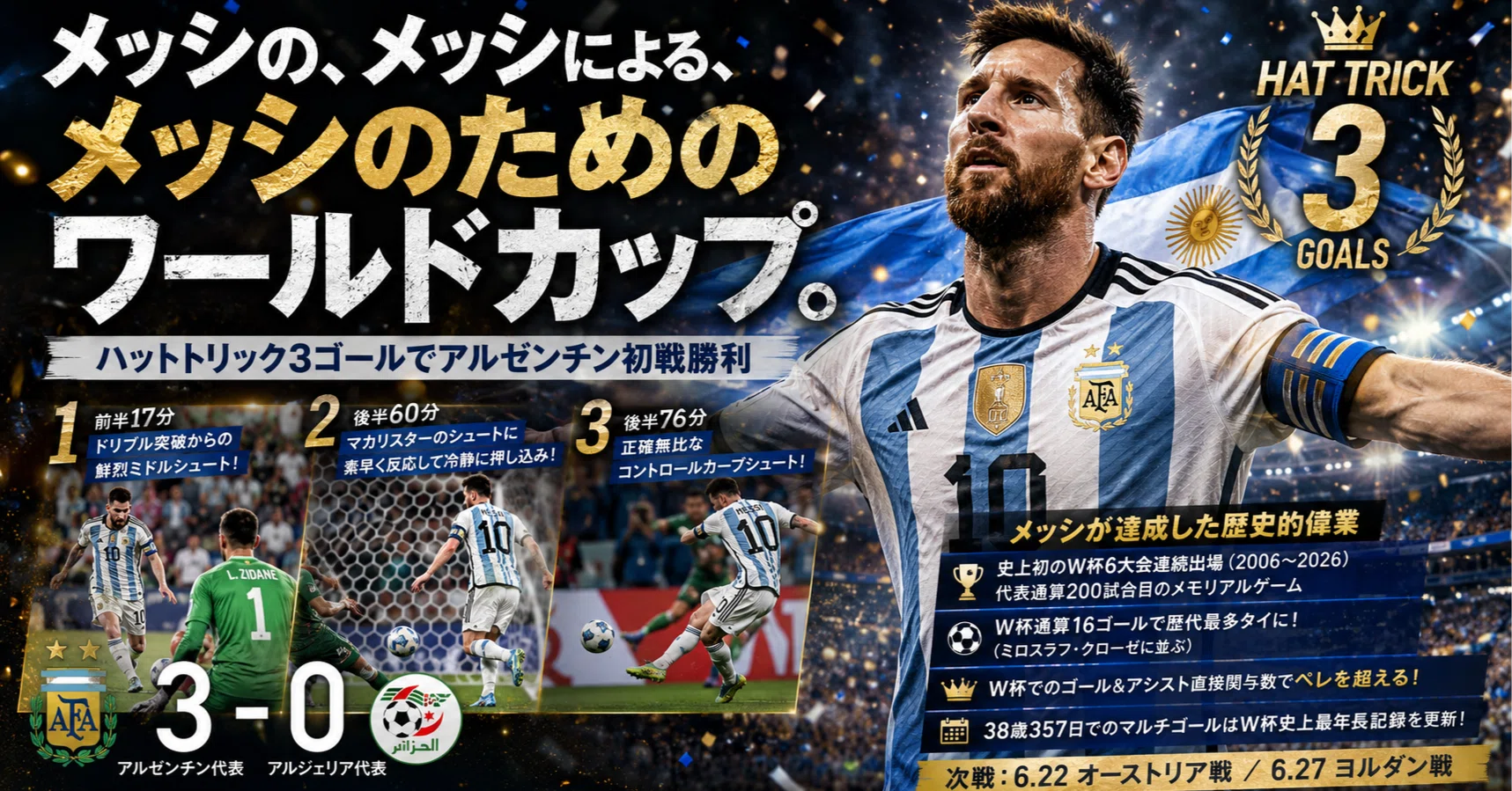 ハットトリックを決めたメッシ。アルゼンチン3-0で快勝スタート