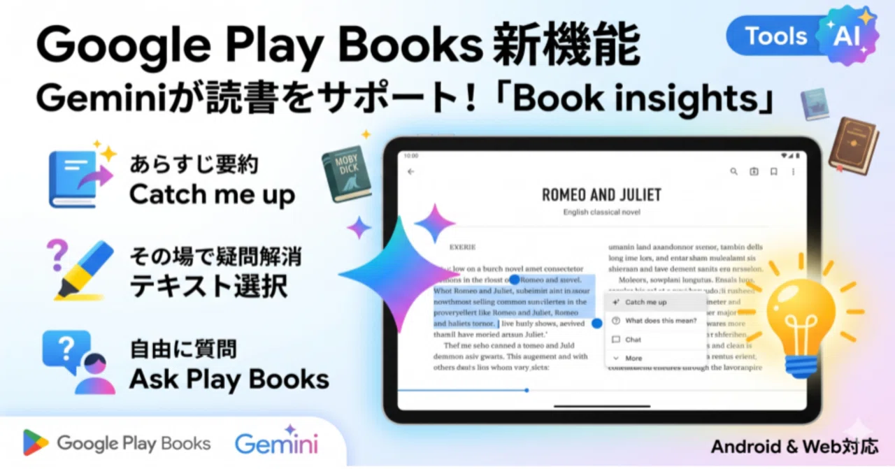 Google Play Booksの新機能「Book insights」とは？Geminiが読書を