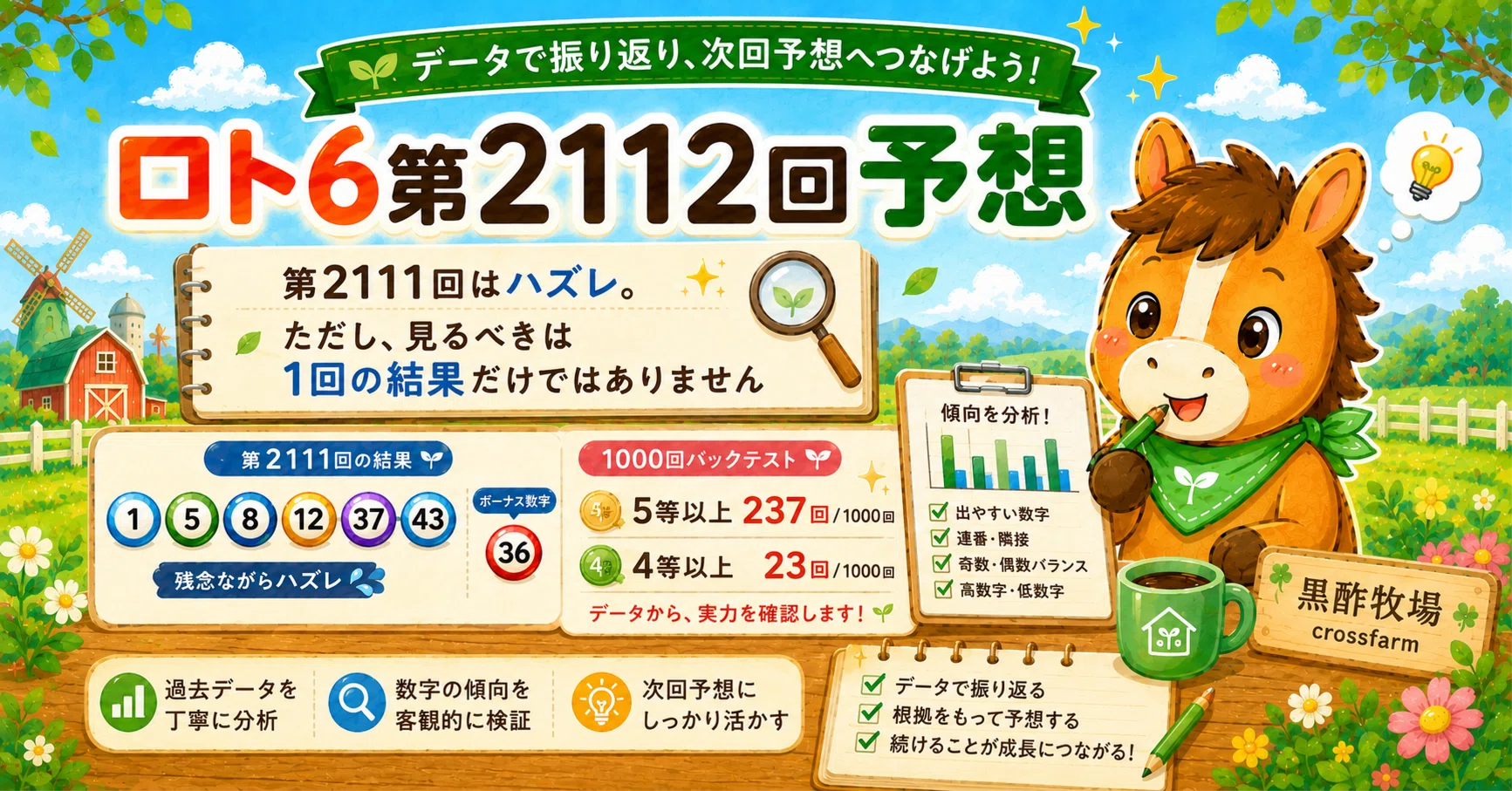 ロト6第2112回予想｜第2111回はハズレ。ただし、見るべきは1回の結果