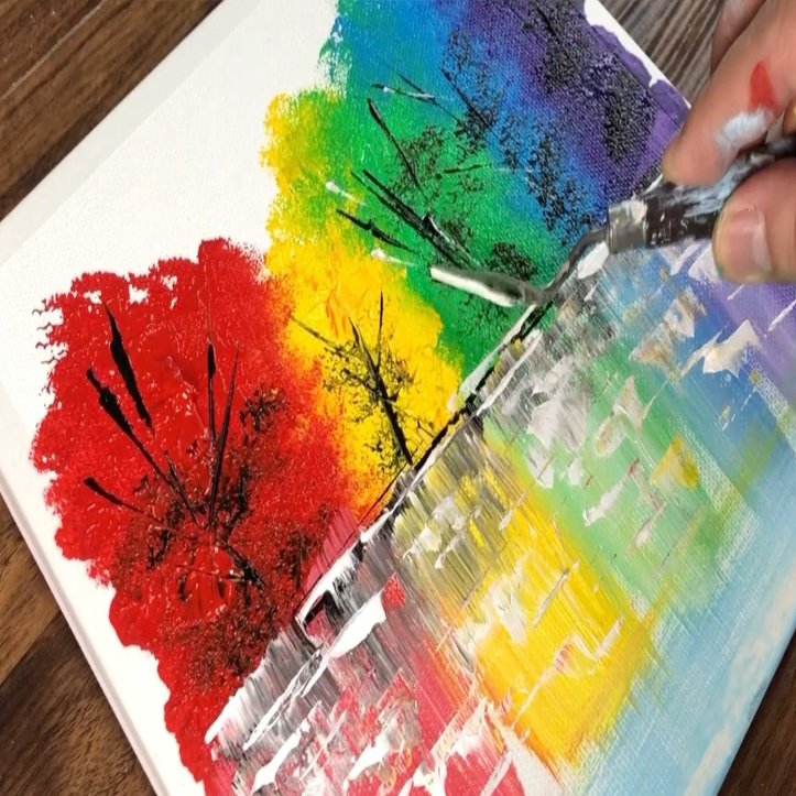 アクリル絵の具を使用した カラフルな木 の描き方 初心者が簡単に絵を描く方法 Junya Art Note
