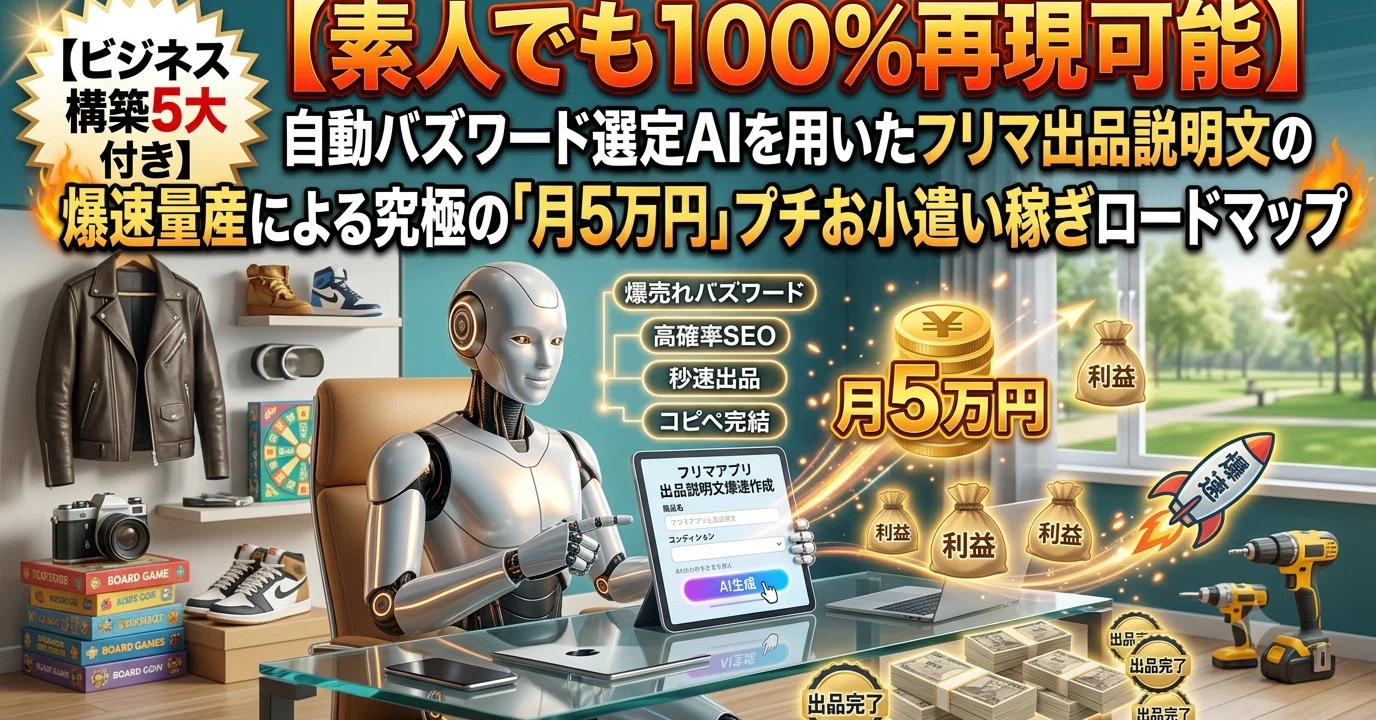 素人でも100%再現可能】 自動バズワード選定AIを用いたフリマ出品説明 