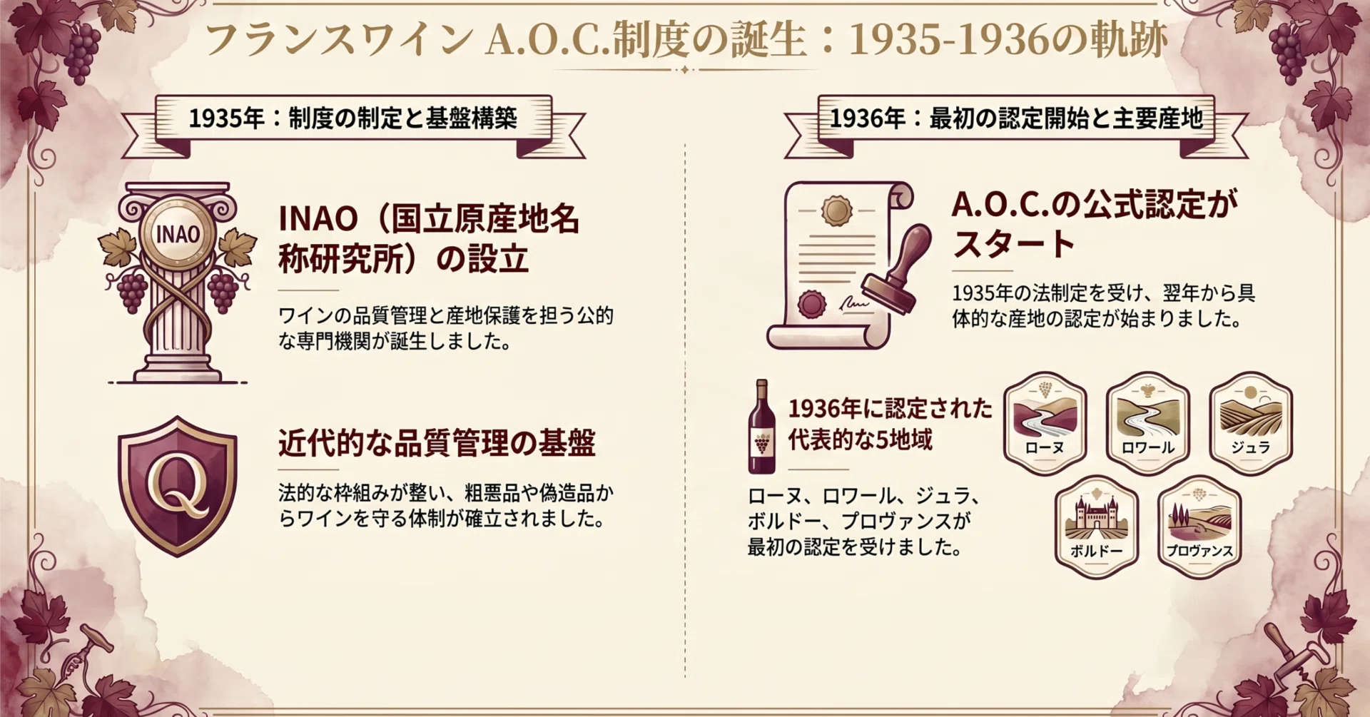 フランスワインの歴史を動かした1936年：最初に選ばれたA.O.C.全リスト