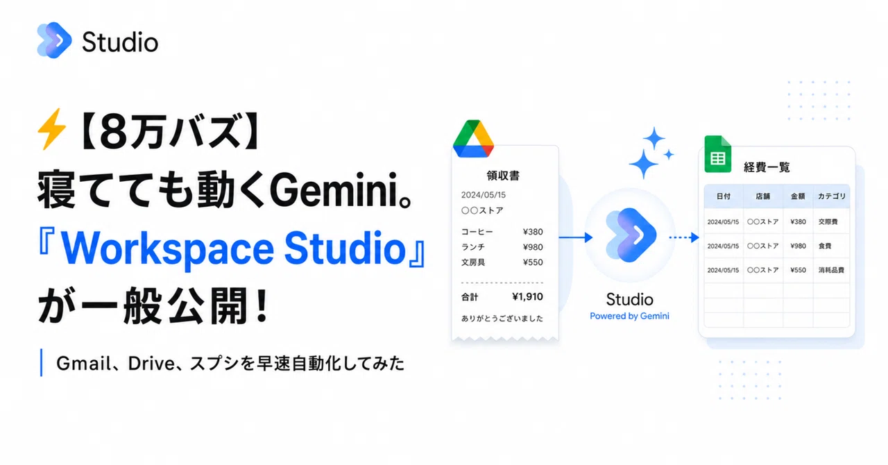 ⚡️【8万バズ】寝てても動くGemini。「Workspace Studio」が一般公開!Gmail、Drive、スプシを早速自動化してみた