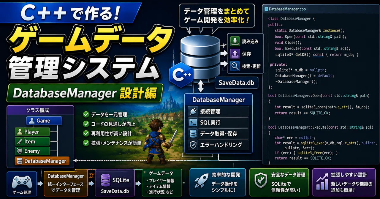 C++で作るゲームデータ管理システム(DatabaseManager設計編)|かずまる