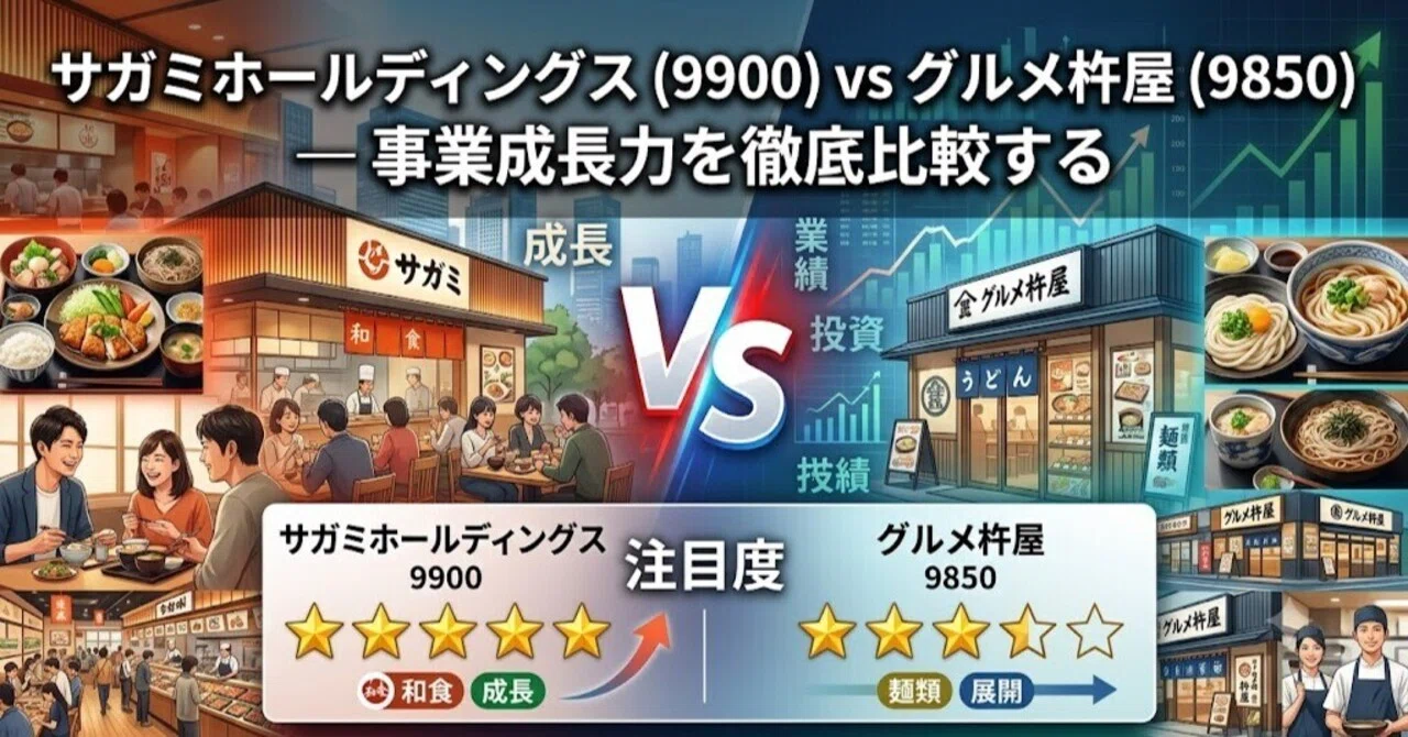 サガミホールディングス（9900）vs グルメ杵屋（9850）— 事業成長力を