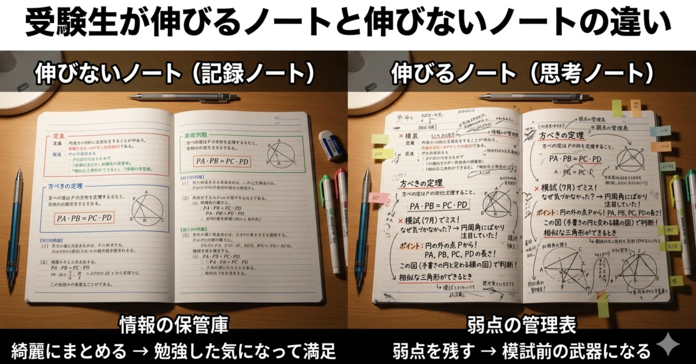 弱点・予習・要点  ノート 書き込み（有） 受験生が伸びるノートと伸びないノートの違い｜宗樹舎
