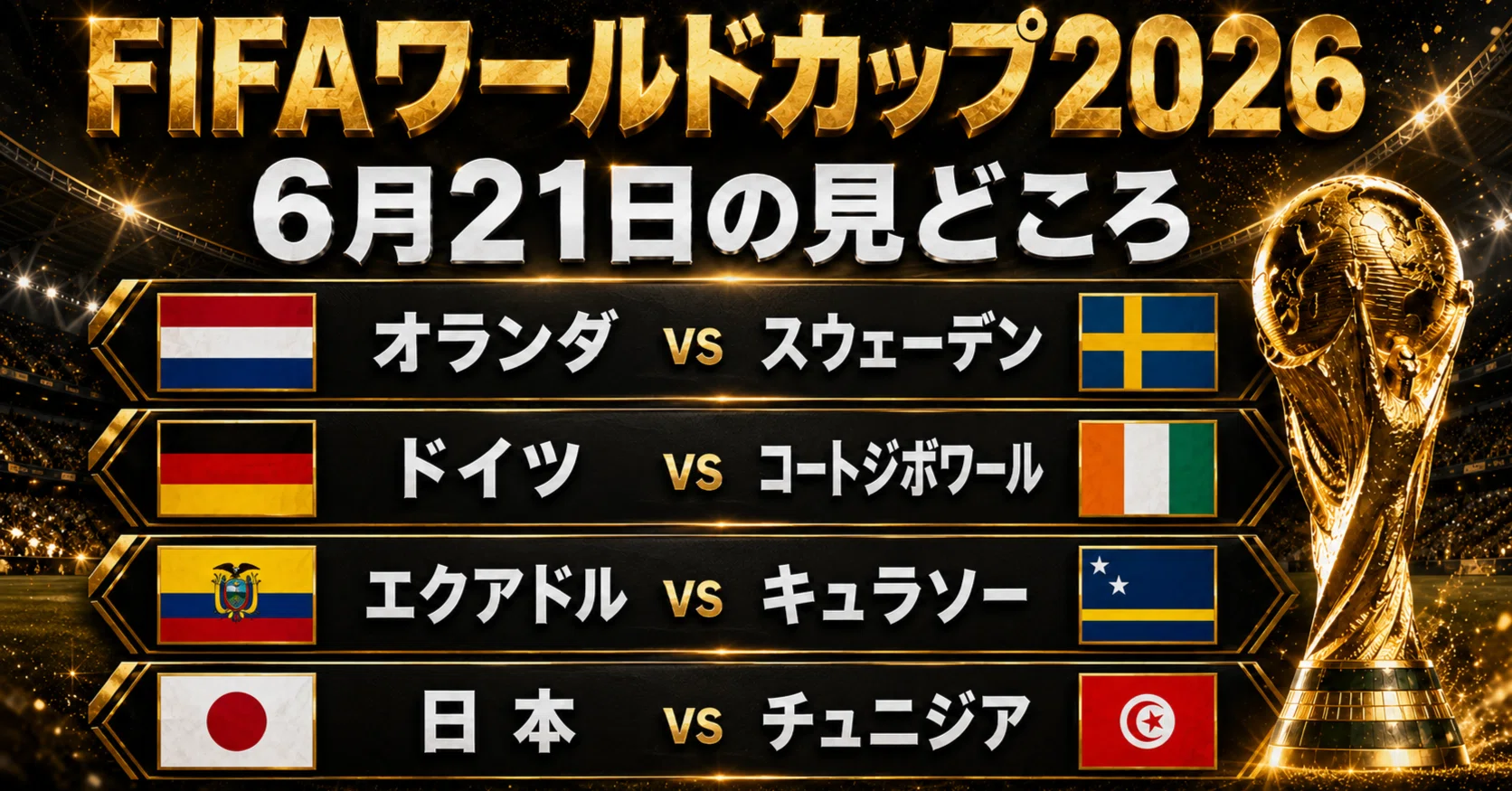 FIFAワールドカップ2026 10日目の見どころ【日本時間・6月21日】日本vs
