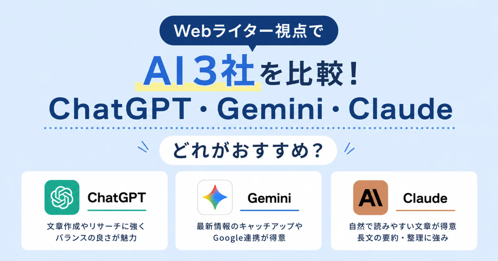 Webライター視点でAI3社を比較！ChatGPT・Gemini・Claudeどれが