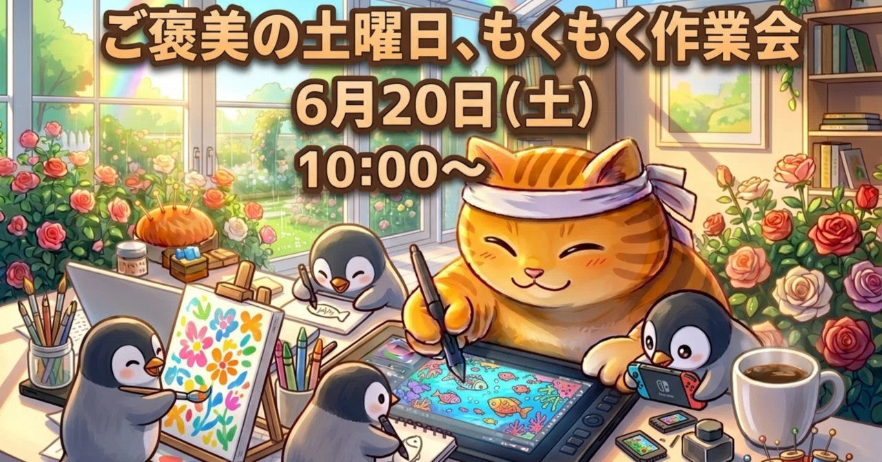 6月20日(土)10:00〜ご褒美の土曜日、もくもく作業会のお知らせ｜とりはら
